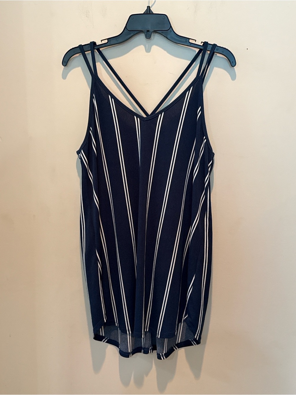LuLaRoe Navy Blue and White Striped V-Neck Cami
